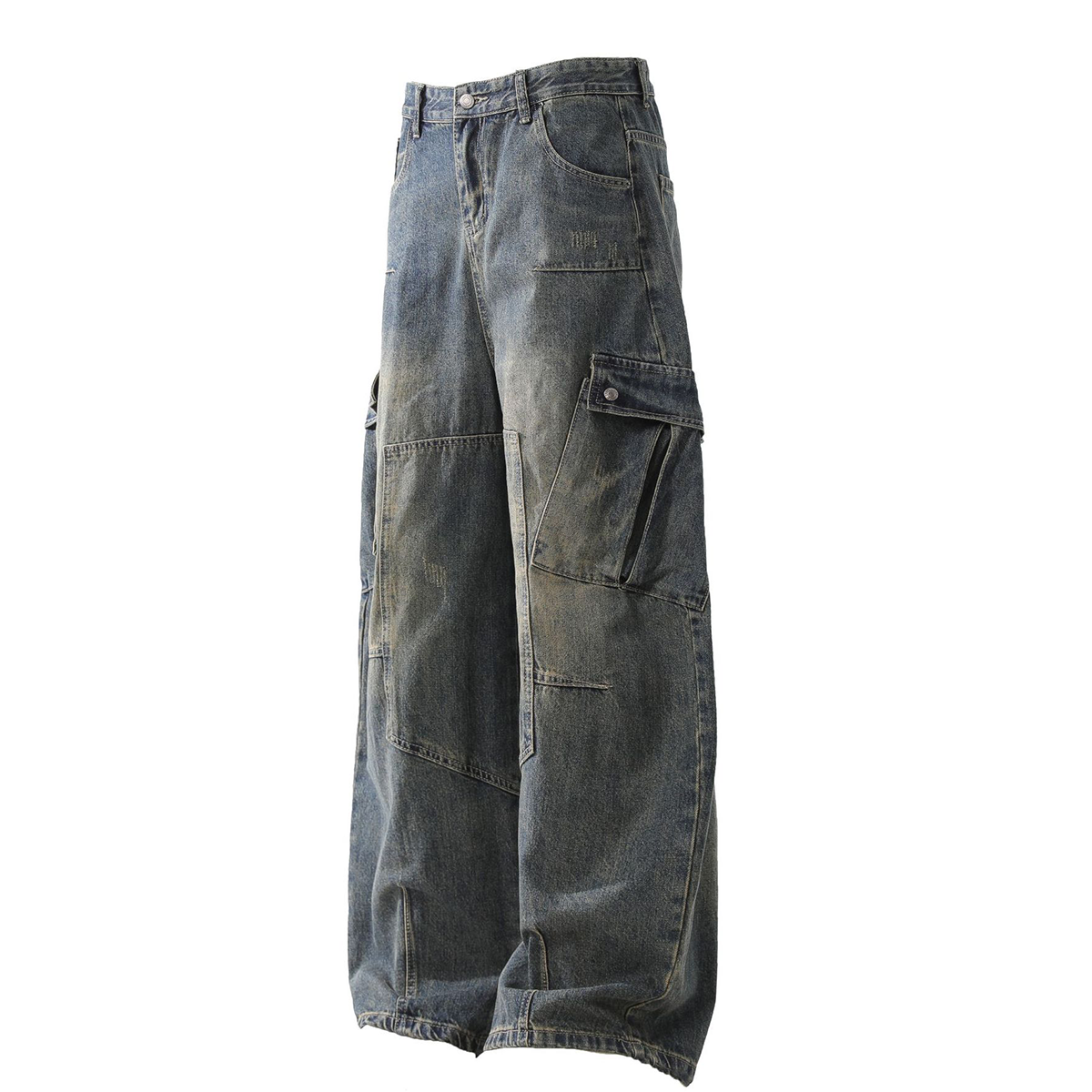 Heavyweight Multi-Pocket Washed Vintage Loose Jeans