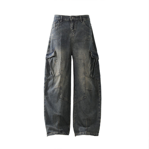Heavyweight Multi-Pocket Washed Vintage Loose Jeans
