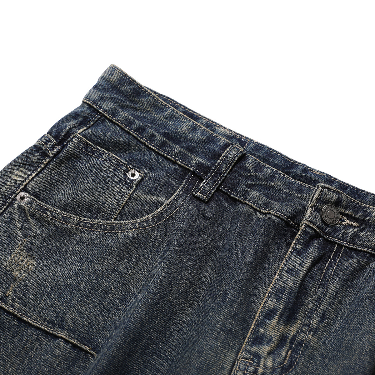 Heavyweight Multi-Pocket Washed Vintage Loose Jeans