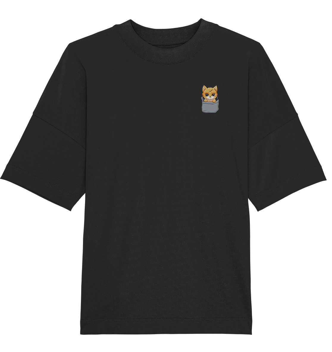 Beige Cat Pocket - Organic Oversize Shirt (Stick)