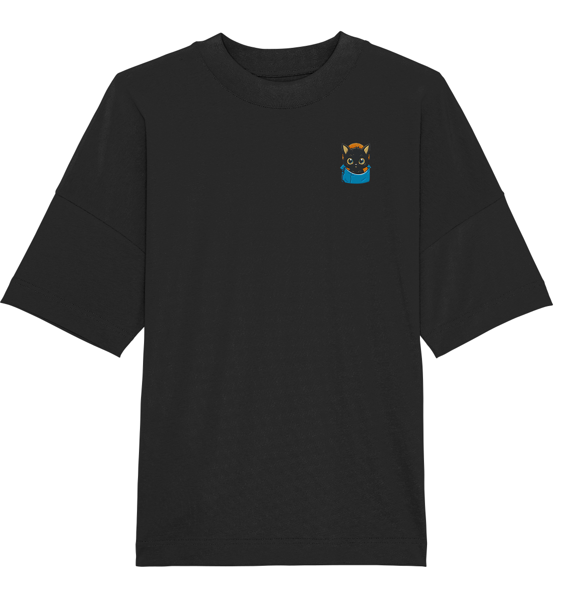 Black Cat Pocket - Organic Oversize Shirt (Stick)