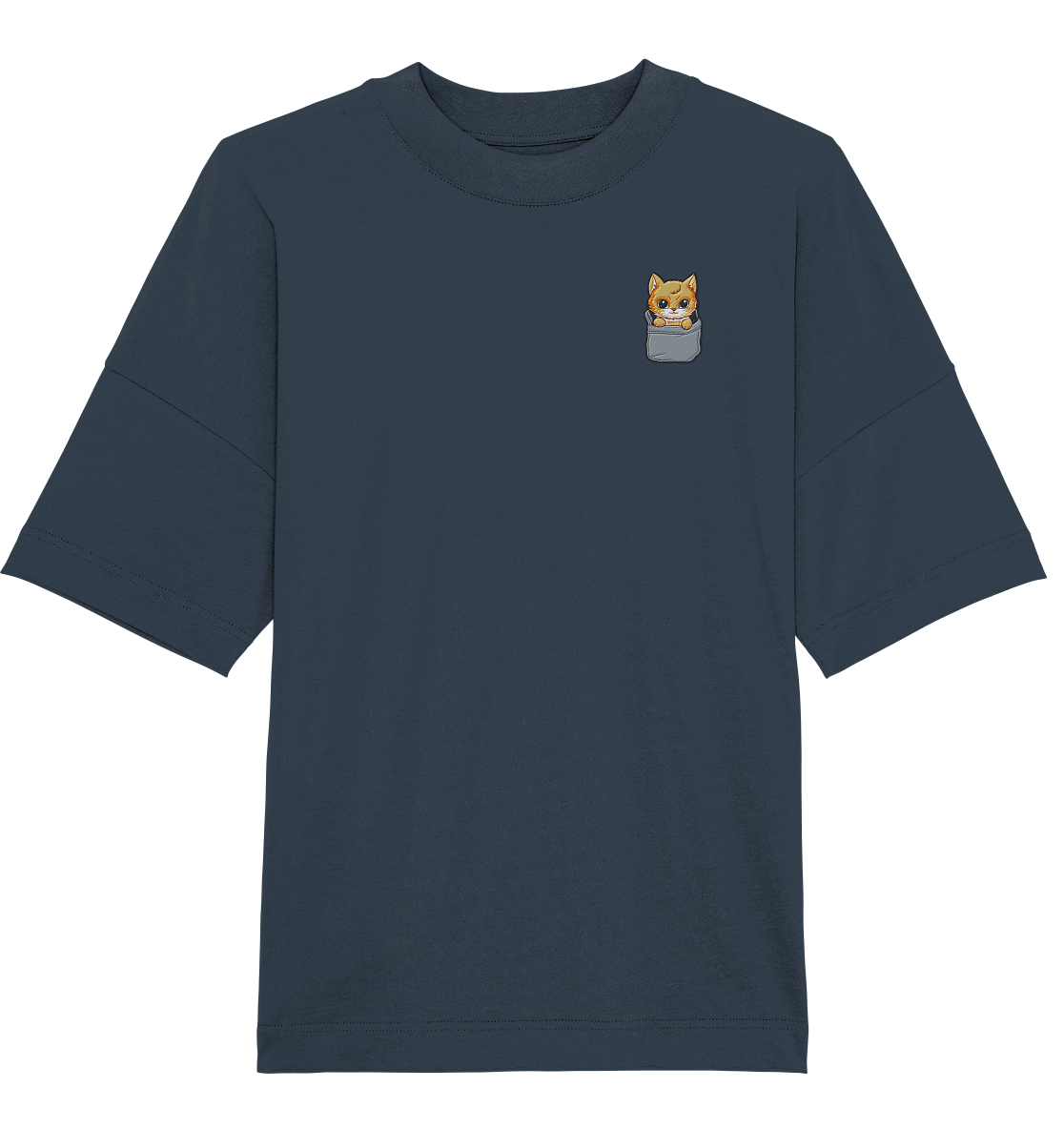 Beige Cat Pocket - Organic Oversize Shirt (Stick)