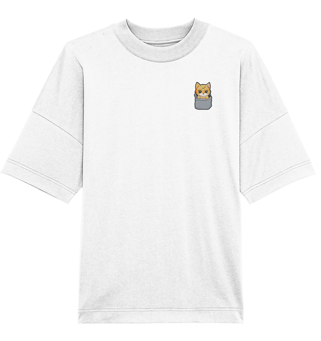 Beige Cat Pocket - Organic Oversize Shirt (Stick)