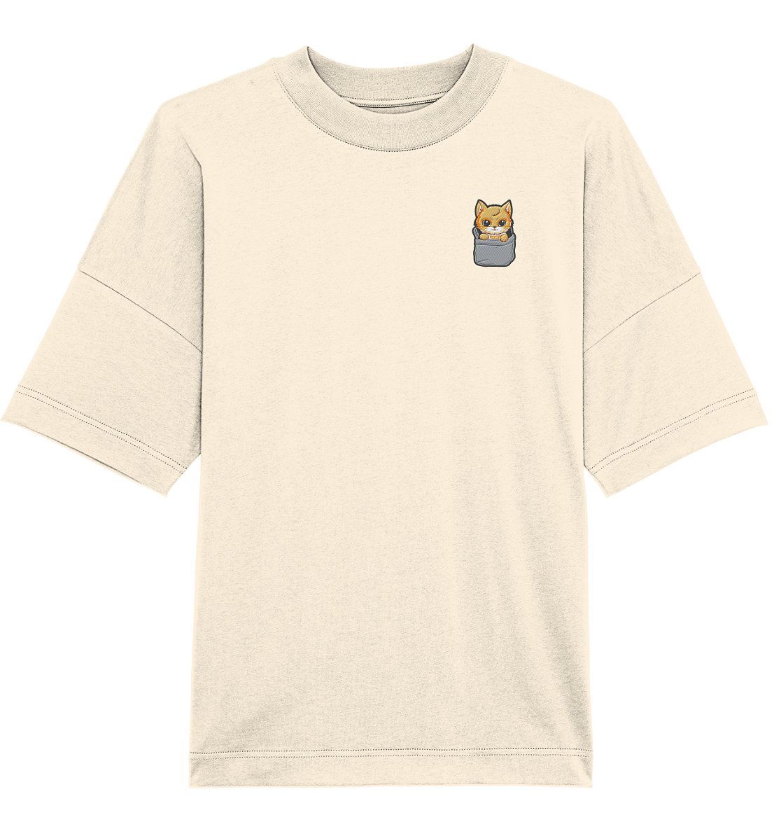 Beige Cat Pocket - Organic Oversize Shirt (Stick)