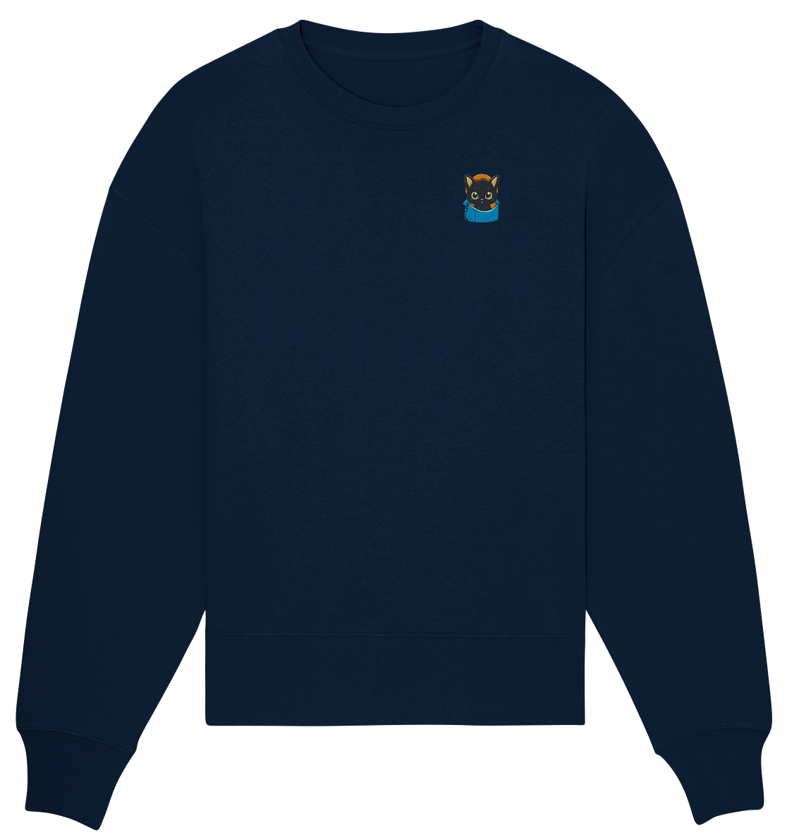Black Cat Pocket - Organic Oversize Sweatshirt (Stick)
