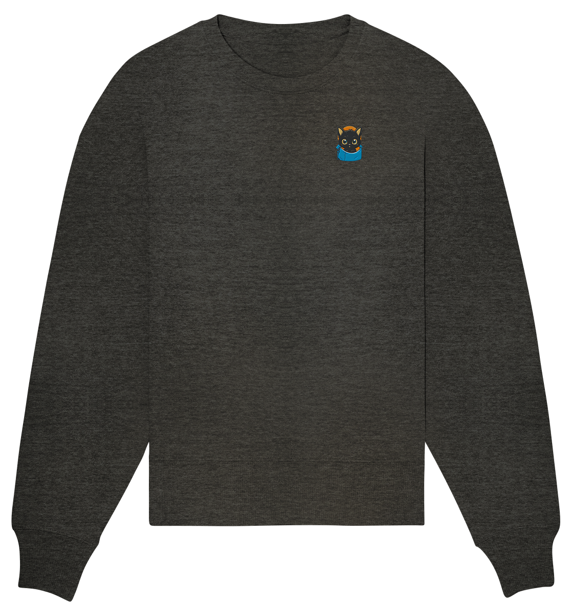 Black Cat Pocket - Organic Oversize Sweatshirt (Stick)
