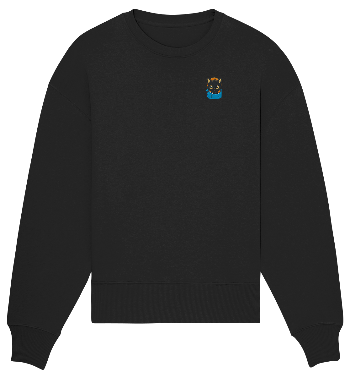Black Cat Pocket - Organic Oversize Sweatshirt (Stick)