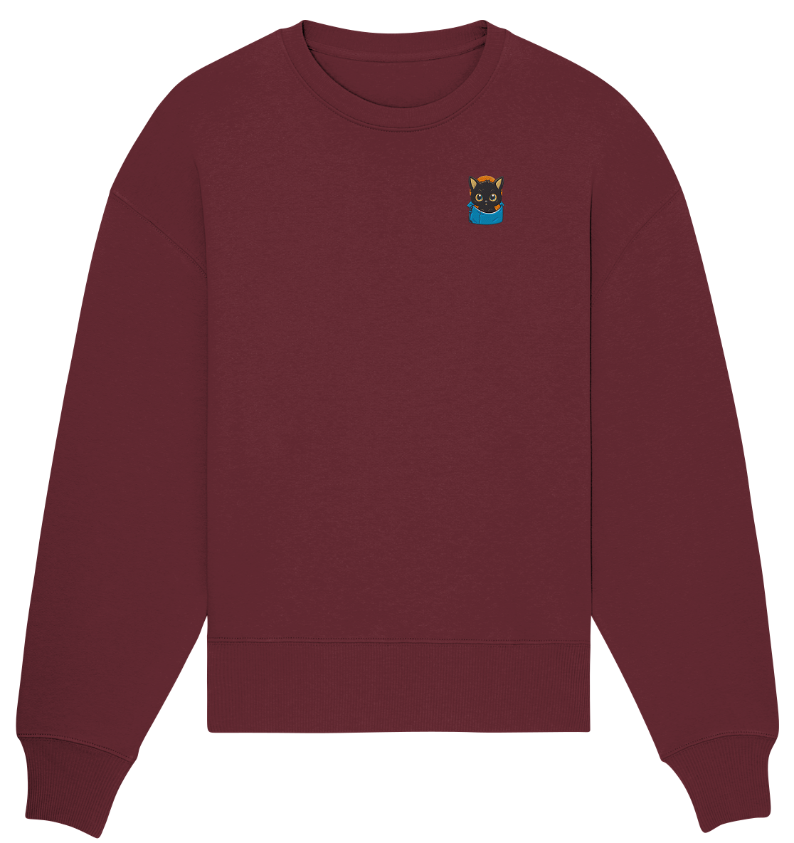 Black Cat Pocket - Organic Oversize Sweatshirt (Stick)