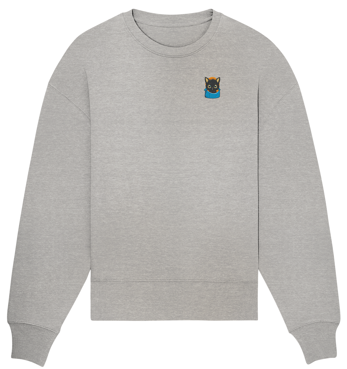 Black Cat Pocket - Organic Oversize Sweatshirt (Stick)