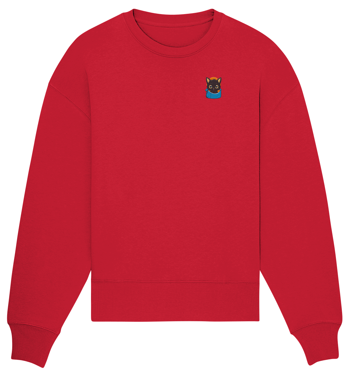 Black Cat Pocket - Organic Oversize Sweatshirt (Stick)