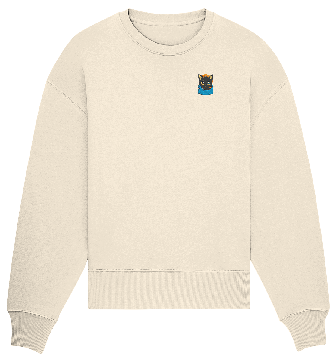 Black Cat Pocket - Organic Oversize Sweatshirt (Stick)