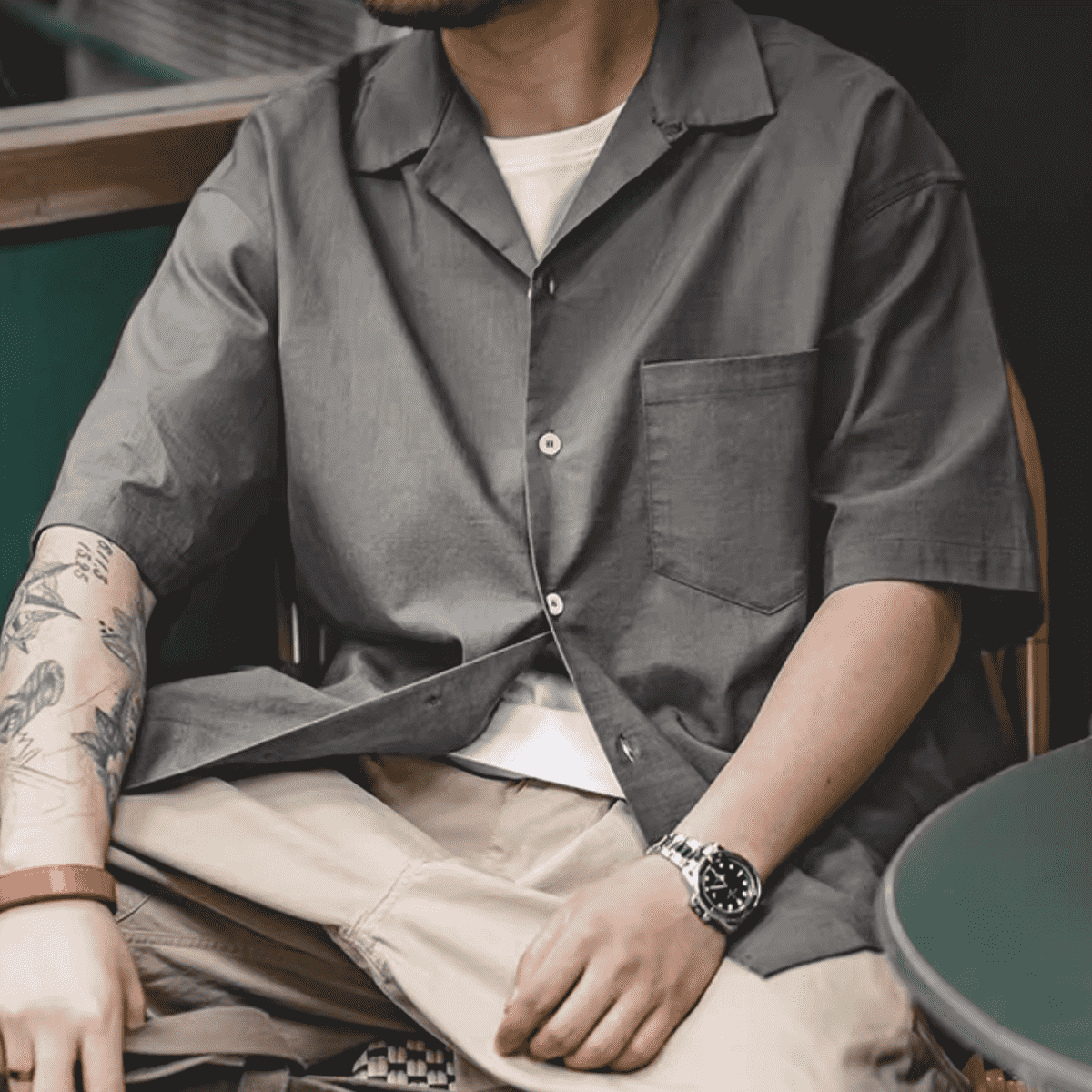 Cuban Collar Kurzarmhemd