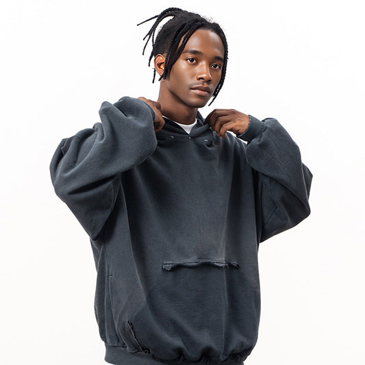 Reverse Pocket Design Distressed Hoodie (440GSM)