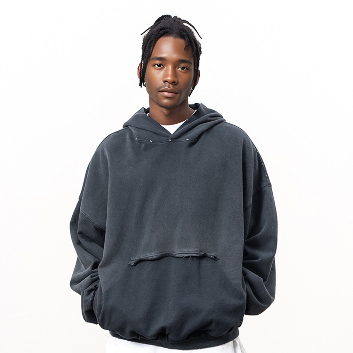 Reverse Pocket Design Distressed Hoodie (440GSM)