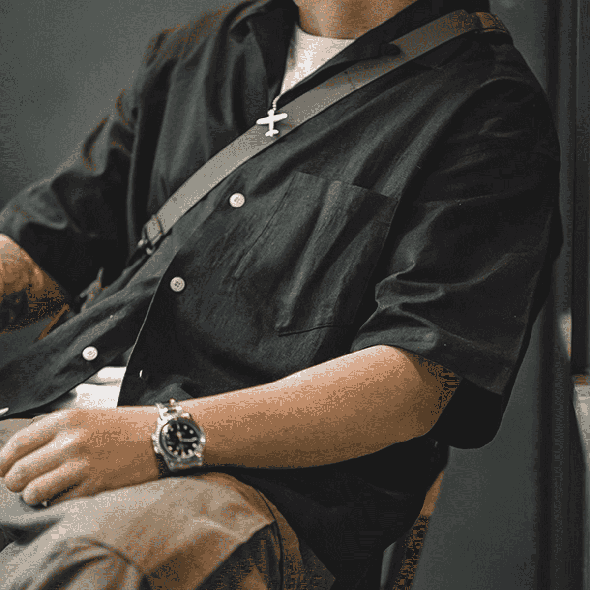 Cuban Collar Kurzarmhemd