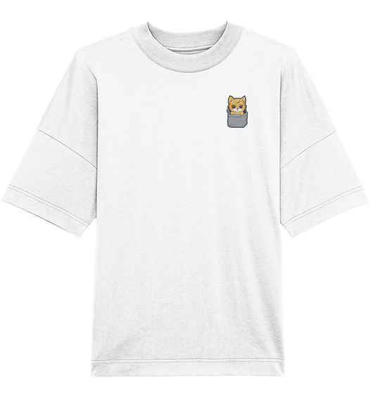 Beige Cat Pocket - Organic Oversize Shirt (Stick)