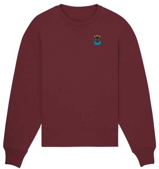 Black Cat Pocket  - Organic Oversize Sweatshirt (Stick)